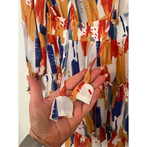 GSTQ Womens Casual Long Sleeve Smocked Ruffle Layer Tunic Dress Swing Mini Dress - Picture 5 of 10